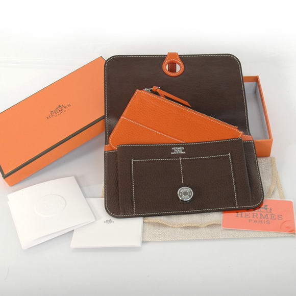 1:1 Quality Hermes Compact Passport Holder Togo Leather Wallet Brown Replica